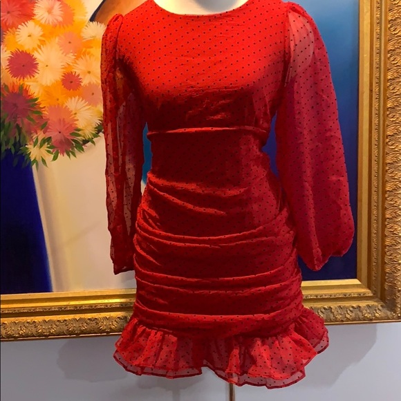 ❤️Sexy Red Polka Dot Frill Mini Dress - Picture 1 of 4